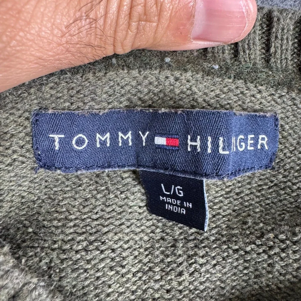 Tommy Hilfiger Sweater Mens Size L Olive Green Lambs Wool Blend Crewneck Ribbed